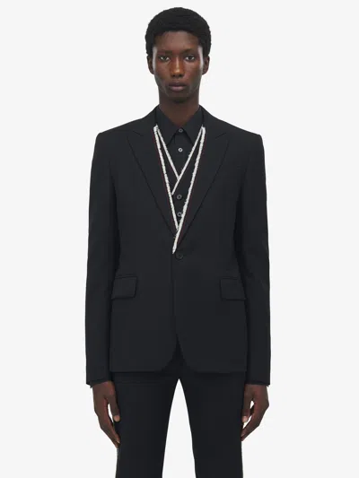 Alexander Mcqueen Raw Edge Canvas Single-breasted Jacket In Black