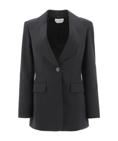 Alexander Mcqueen Rear-tie Single-breasted Blazer In Black