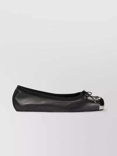 Alexander Mcqueen Rebel Bow Metallic Round Toe Flats In Black