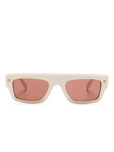 Alexander Mcqueen Rectangle-frame Sunglasses In Nude
