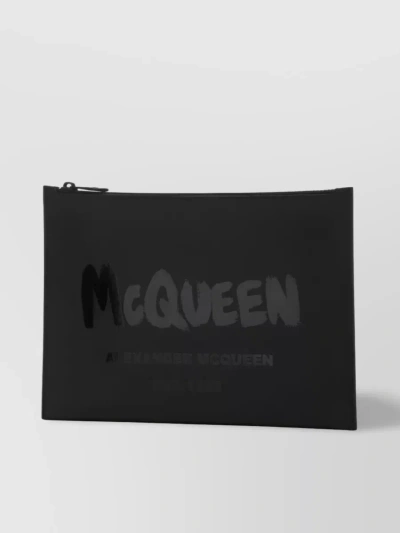 Alexander Mcqueen Rectangular Logo-print Flat-zip Pouch In Black