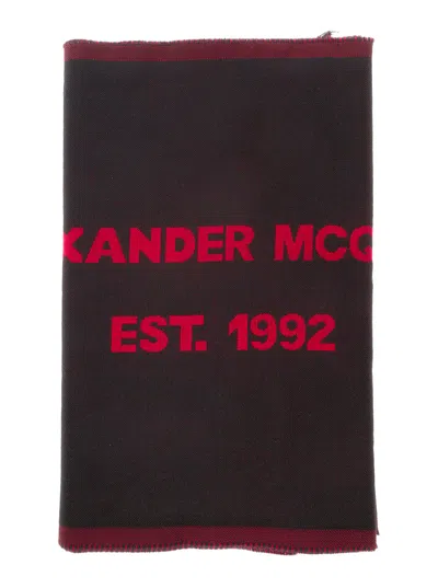 Alexander Mcqueen Red And Black Scarf With Jacquard Logo In Wool Man In Multicolor