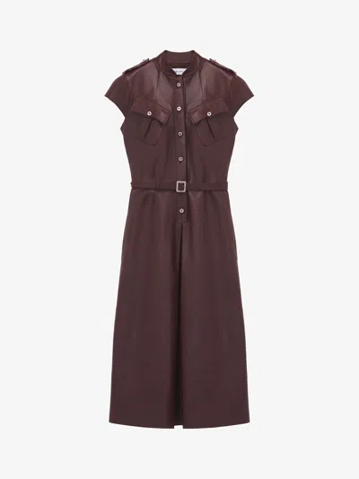 Alexander Mcqueen Mcqueen Leather Uniform Midi Dress In Burgundy