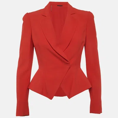 Pre-owned Alexander Mcqueen Red Crepe Asymmetrical Peplum Blazer S