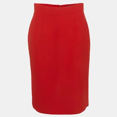Pre-owned Alexander Mcqueen Red Crepe Zip Up Pencil Skirt M
