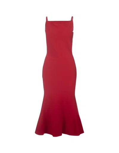 Alexander Mcqueen Red Knitted Flared Midi Dress