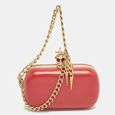 Pre-owned Alexander Mcqueen Red Leather Dagger Skull Box Clutch