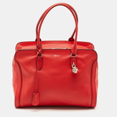 Pre-owned Alexander Mcqueen Red Leather Padlock Zip Satchel