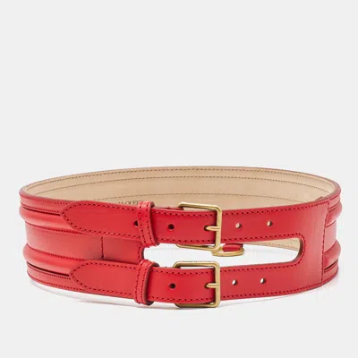 Pre-owned Alexander Mcqueen Red Leather Waist Belt 85 Cm