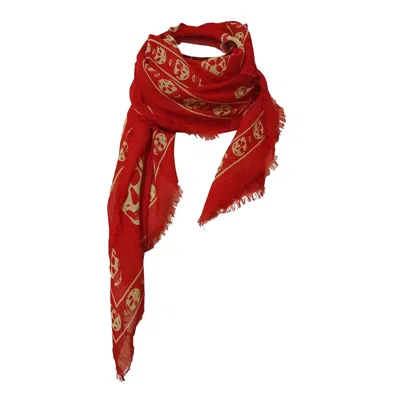 Pre-owned Alexander Mcqueen Red Skull Scarf