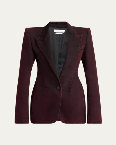 Alexander Mcqueen Red-wash Denim Single-breasted Jacket In Raspberry