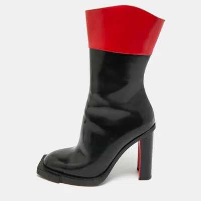 Pre-owned Alexander Mcqueen Red/black Patent Leather Hybrid Calf Length Boots Size 38