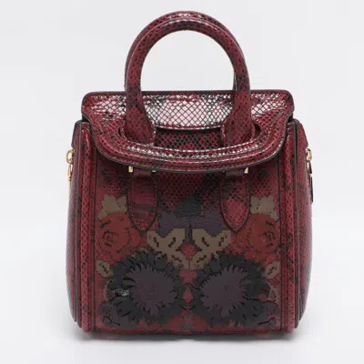 Pre-owned Alexander Mcqueen Red/black Snakeskin Patchwork Mini Heroine Bag