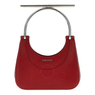 Alexander Mcqueen Red/silver Ladies Mini T-bar Bag In Silver Tone