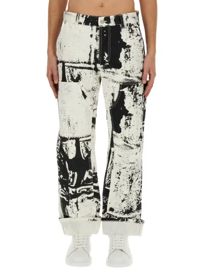 Alexander Mcqueen Regular Fit Workwear Jeans With Fold Print In White