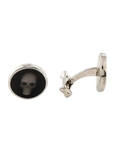 Pre-owned Alexander Mcqueen Resin Hologram Skull Cufflinks In Black/white