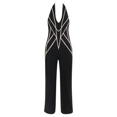 Pre-owned Alexander Mcqueen Resort 2009 Geometric Black Halter Neck Wide Leg Jumpsuit
