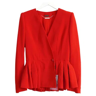 Pre-owned Alexander Mcqueen Resort 2015 Bright Red Peplum Hem Jacket Blazer