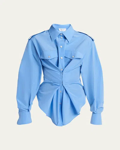 Alexander Mcqueen Responsible Cotton Gathered Long-sleeve Shirt In Blue