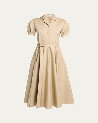Alexander Mcqueen Responsible Cotton Puff-sleeve Midi Shirtdress In Neutral