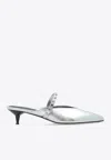 Alexander Mcqueen Revel 50 Metallic Leather Mules In Silver