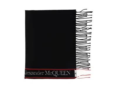 Pre-owned Alexander Mcqueen Reversible Logoprint Scarf In Black/red In Multi