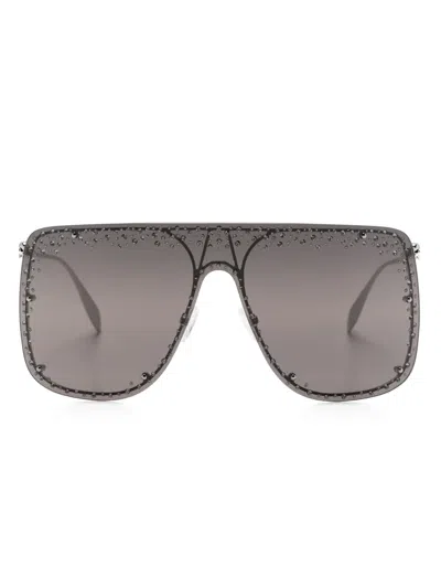 Alexander Mcqueen Shield-sonnenbrille Mit Strass In Silber