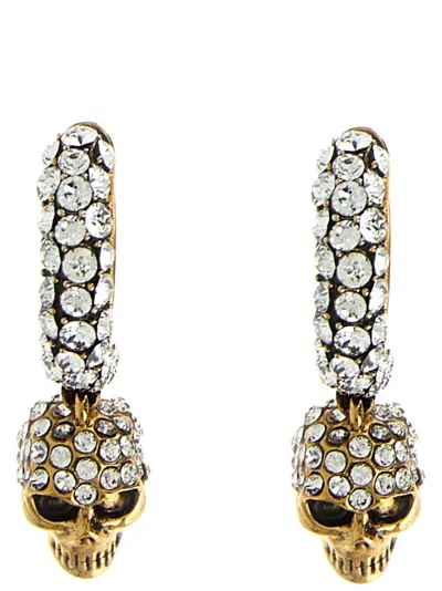 Alexander Mcqueen Rhinestone-embellished Skull Pendant Earrings In Gold
