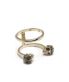 Alexander Mcqueen Double Twin Skull Ring In Palladium Gold In Yellow