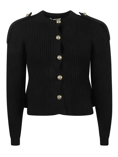 Alexander Mcqueen Rib Knit Button Embellished Cropped Jacket In Black/gold