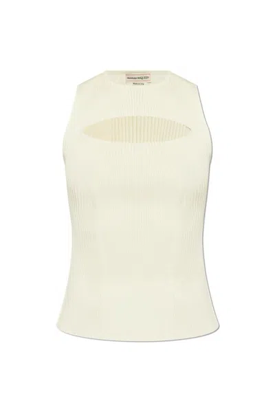 Alexander Mcqueen Cut-out -blend Sleeveless Top In Beige