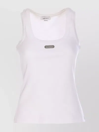 Alexander Mcqueen Ribbed Crewneck Sleeveless Tank Top In White