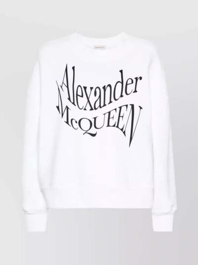 Alexander Mcqueen Ribbed Crewneck Sweatshirt With Long Sleeves In Pastel