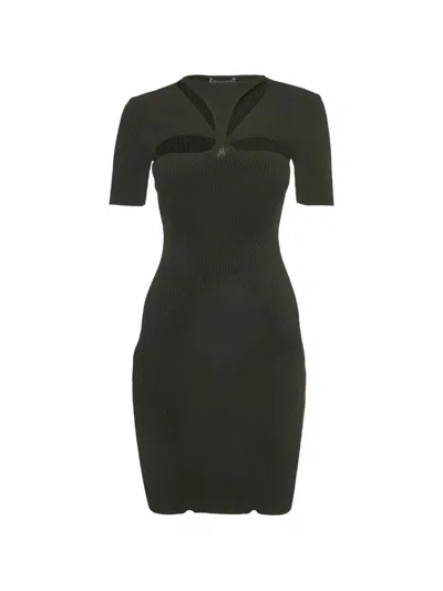 Pre-owned Alexander Mcqueen Ribbed Cut-out Mini Dress In Black