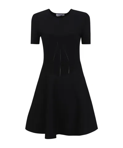 Alexander Mcqueen Ribbed Flared Mini Dress In Black