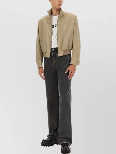 Alexander Mcqueen Ribbed High Collar Jacket With Button Accents In Green