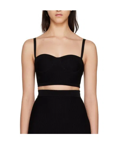 Alexander Mcqueen Ribbed-knit Bra Top In Black