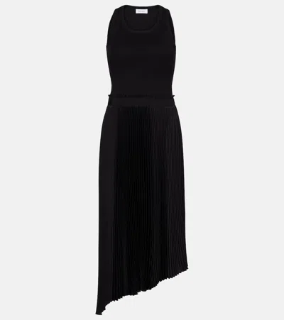 Alexander Mcqueen Ribbed-knit Cotton Midi Dress In Black