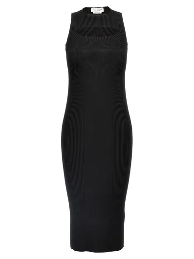 Alexander Mcqueen Knit Dress With Ribbed Texture And Cut-out Detail In Black