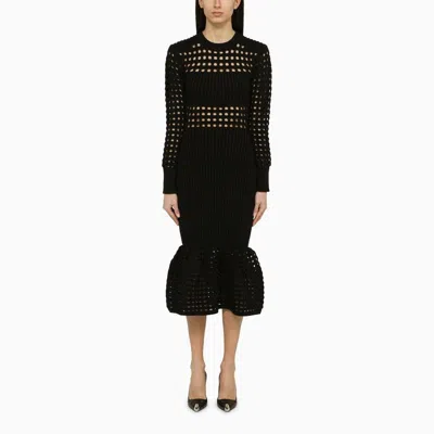 Alexander Mcqueen Ribbed Knit Midi Dress In Black