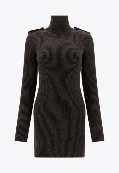 Alexander Mcqueen Ribbed Knit Mini Dress In Gray