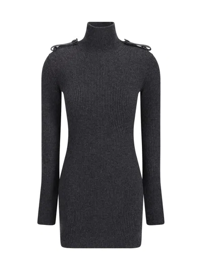 ALEXANDER MCQUEEN RIBBED KNIT MINI DRESS IN MELANGE GREY