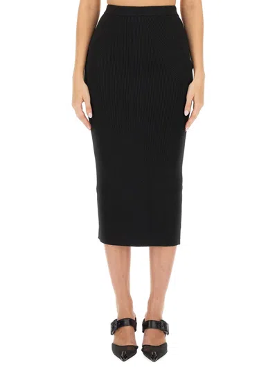 Alexander Mcqueen Ribbed Knit Pencil Skirt In Black