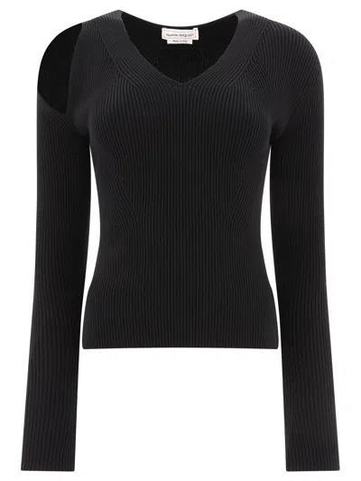 ALEXANDER MCQUEEN RIBBED-KNIT SWEATER WITH CUT-OUT DETAILS KNITWEAR