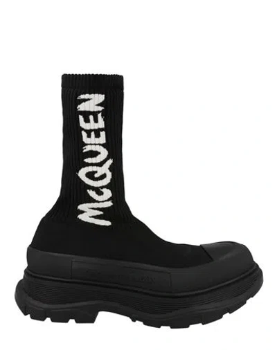 Alexander Mcqueen Black Sock-style Logo-print Boots In Nero Scuri
