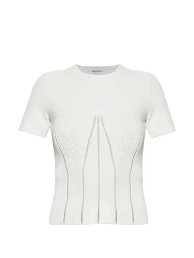 Alexander Mcqueen Ribbed Open-knit T-shirt In White