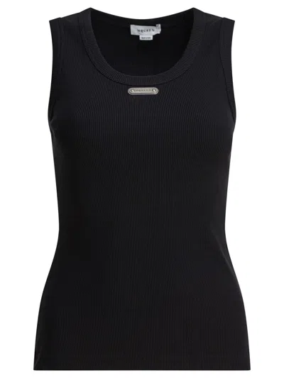 Alexander Mcqueen Ribbed Sleeveless Top With Fitted Silhouette In Black