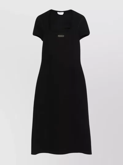 Alexander Mcqueen Ribbed Stretch Midi Dress Logo-plaque