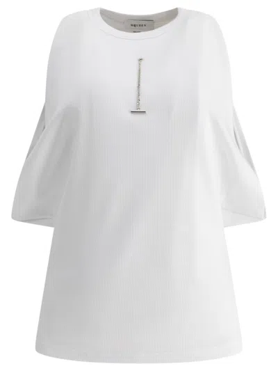 Alexander Mcqueen Ribbed Tank Top With Chain Closure In White