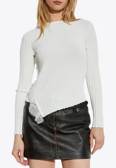 Alexander Mcqueen Ribbed Top With Asymmetrical-ruffle
